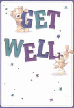 The cheerful illustration on this get well card instantly lifts the mood, recalling the kind of heartfelt support one finds in Streatham's tight-knit community. At centre, an adorable teddy bear and playful puppy leap forth, each joyfully cradling the bold, multihued letters of 'Get Well.' The deep indigo and aqua tones of the lettering pop brightly, set against a soft, creamy-white backdrop reminiscent of the airy interiors at Streatham Florist. All around, sparkling stars in blues and purples dot the scene, creating an aura of whimsy and hope-much like the magical feeling of finding a perfect bloom at The Rookery Gardens. The intricately illustrated fur on both animals seems so plush and inviting, one could almost sense their comforting presence. This card, when tucked alongside a thoughtfully arranged bouquet, embodies genuine care and gentle optimism, transforming an ordinary moment into a soothing experience-one that brings a bit of Streatham's warmth and community spirit to anyone on the road to recovery.